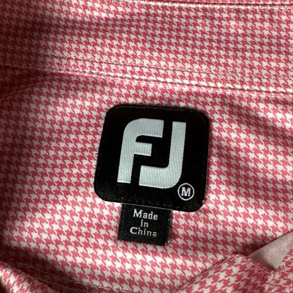 Footjoy Golf Polo Men’s Medium Pink Checkered Logo Stretch Lightweight - Picture 5 of 10